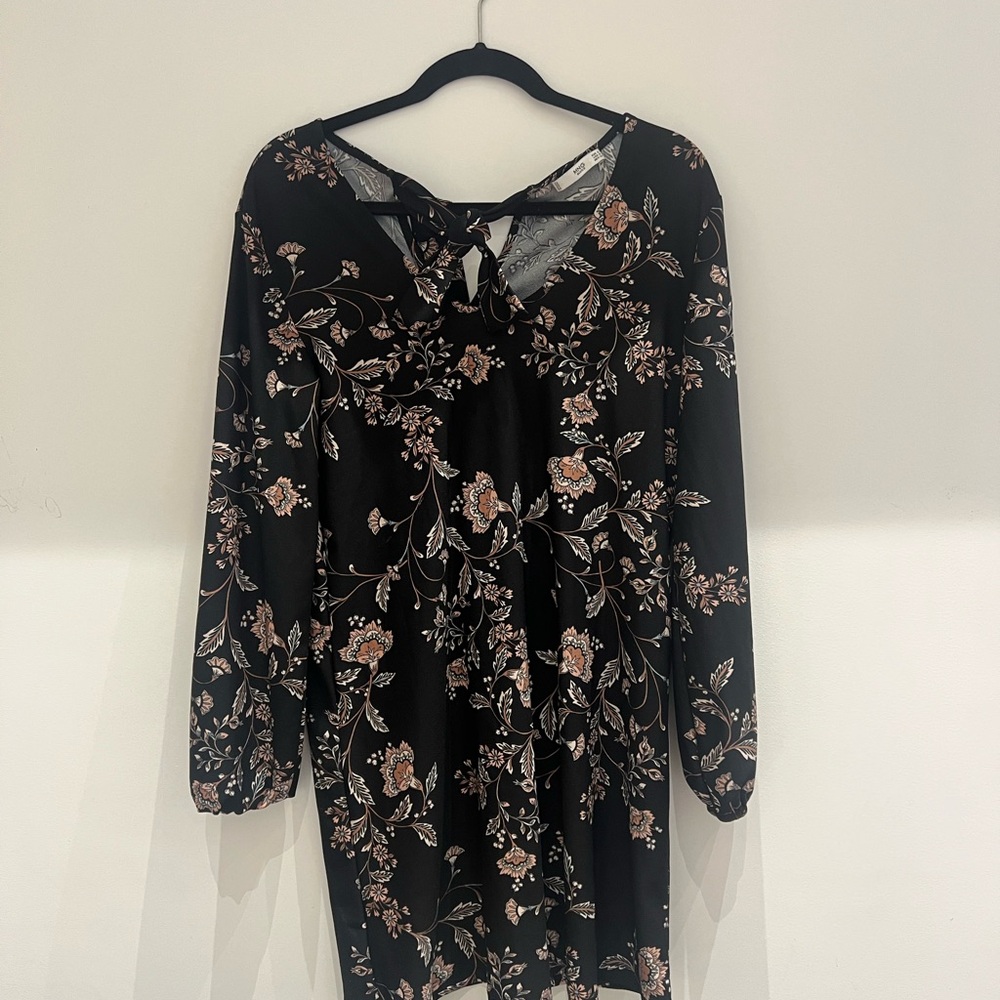 Mango Black Floral Long Sleeve Dress